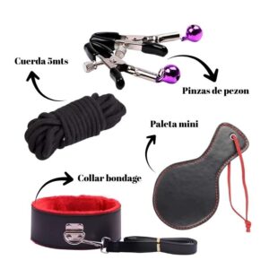kit bondage 4 piezas negro con rojo